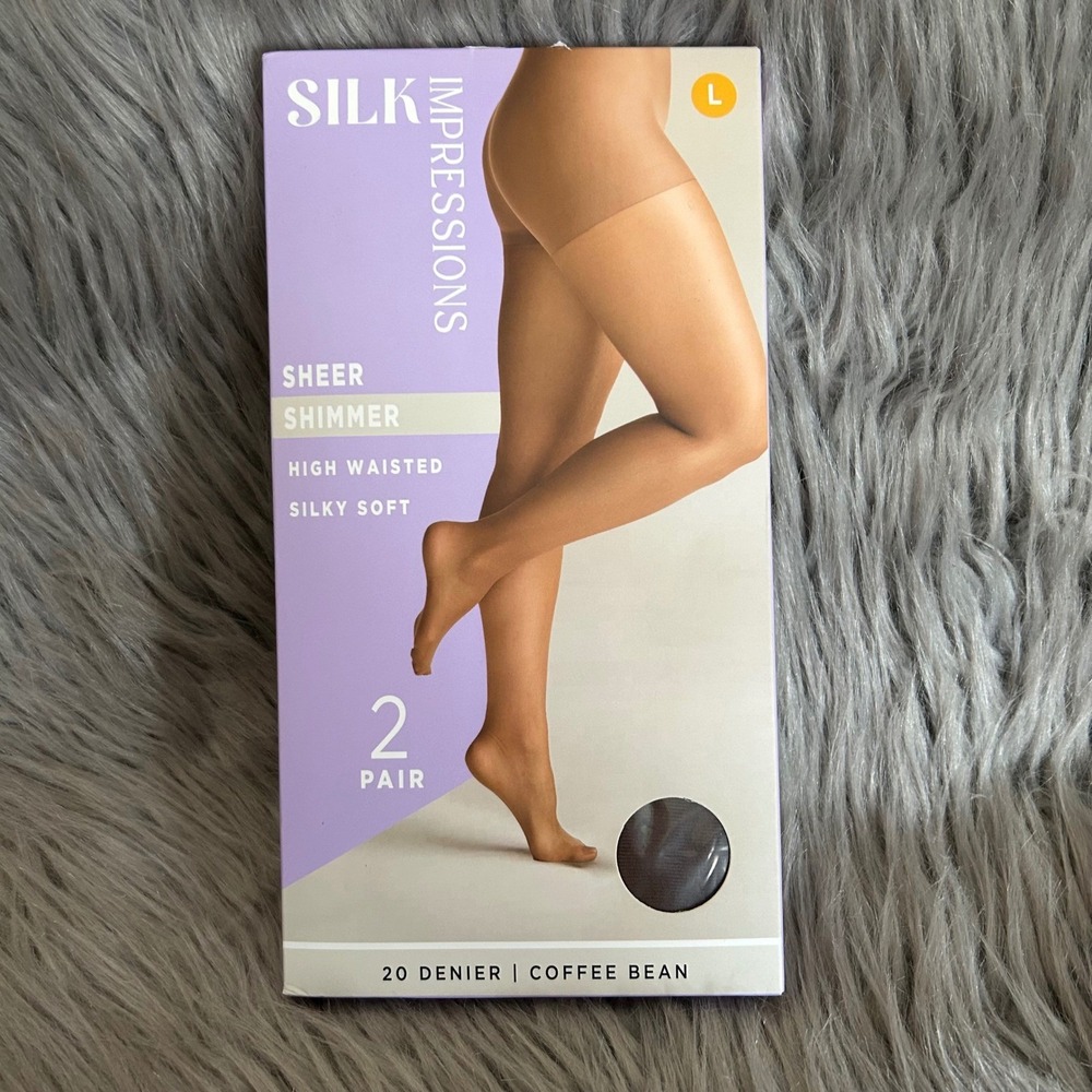 Silk Impressions Sheer Shimmer Tights Womens Size Large Coffee Bean High Waisted